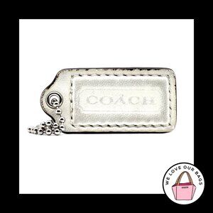 2" Medium COACH Off White  Leather Nickel Key Fob Bag Charm Keychain Hang Tag